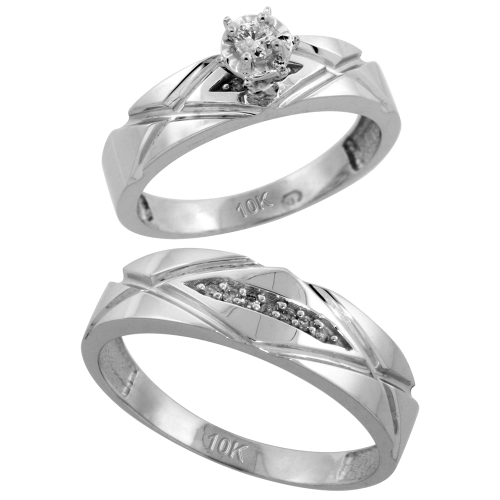 Sabrina Silver 10k White Gold 2-Piece Diamond wedding Engagement Ring Set for Him and Her, 5mm & 6mm wide