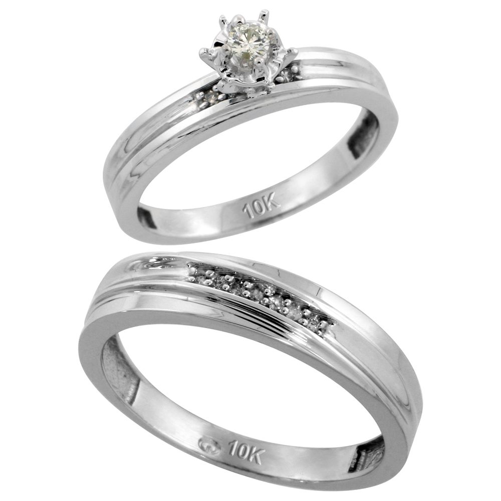 Sabrina Silver 10k White Gold 2-Piece Diamond wedding Engagement Ring Set for Him and Her, 3mm & 5mm wide