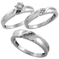 Sabrina Silver 10k White Gold Diamond Trio Wedding Ring Set 3-piece His & Hers 5 & 3.5 mm, Men"s Size 8 to 14