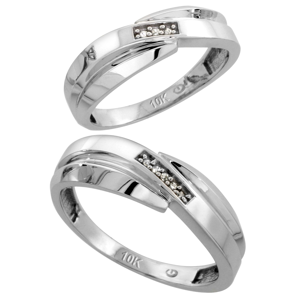 Sabrina Silver 10k White Gold Diamond 2 Piece Wedding Ring Set His 7mm & Hers 6mm, Men"s Size 8 to 14