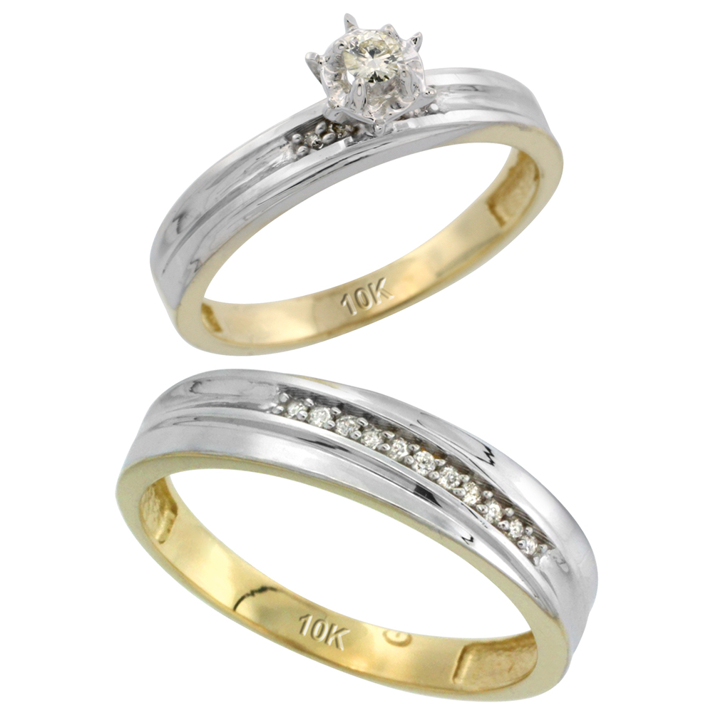 Sabrina Silver 10k Yellow Gold 2-Piece Diamond wedding Engagement Ring Set for Him and Her, 3mm & 5mm wide