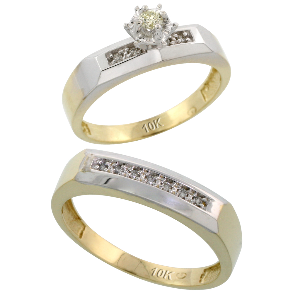 Sabrina Silver 10k Yellow Gold 2-Piece Diamond wedding Engagement Ring Set for Him and Her, 4.5mm & 5mm wide