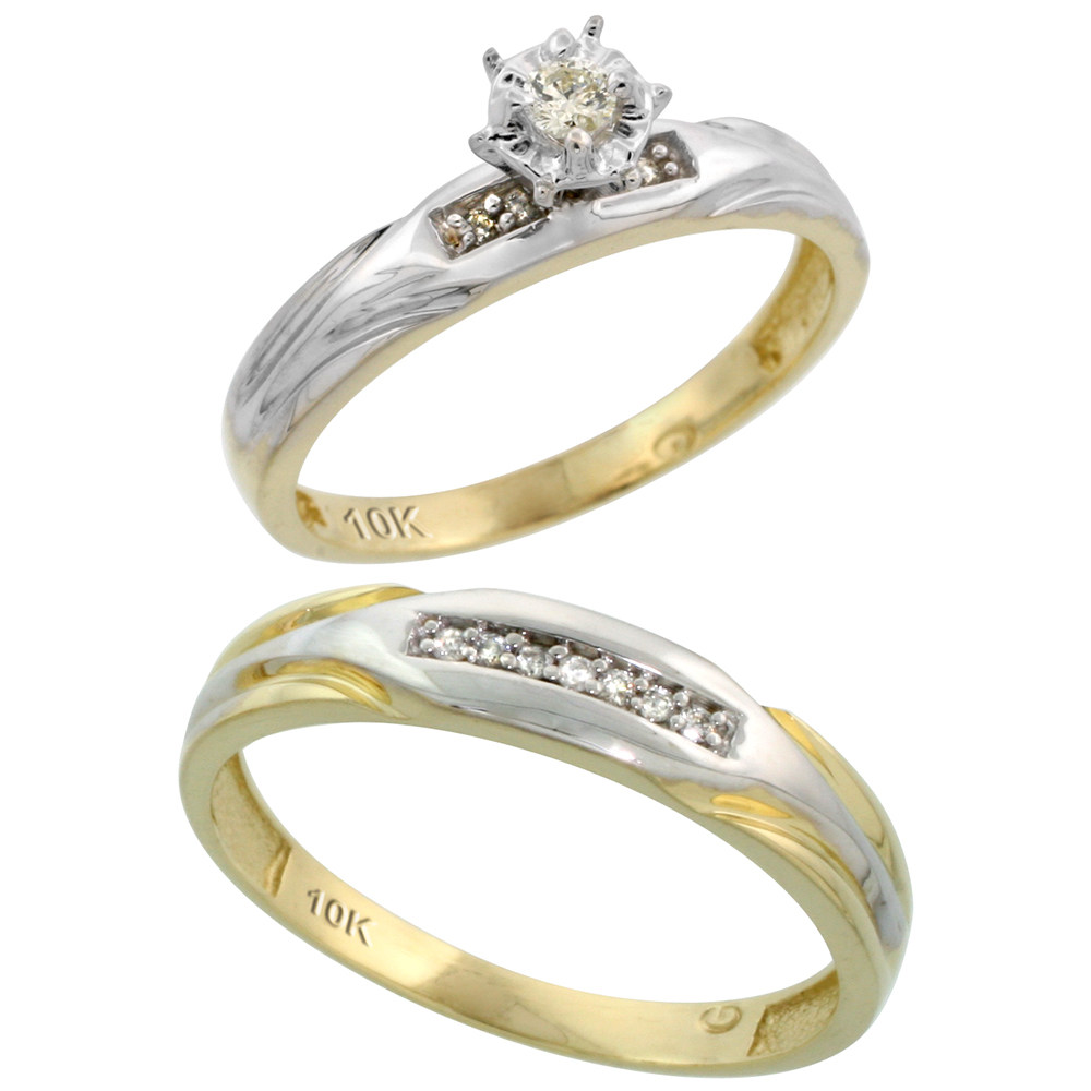 Sabrina Silver 10k Yellow Gold 2-Piece Diamond wedding Engagement Ring Set for Him and Her, 3.5mm & 4.5mm wide