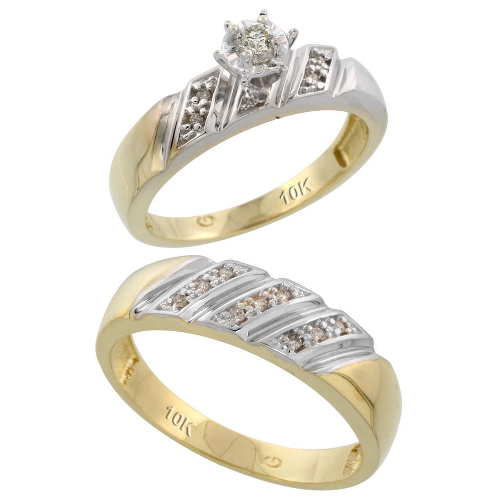 Sabrina Silver 10k Yellow Gold 2-Piece Diamond wedding Engagement Ring Set for Him and Her, 5mm & 6mm wide