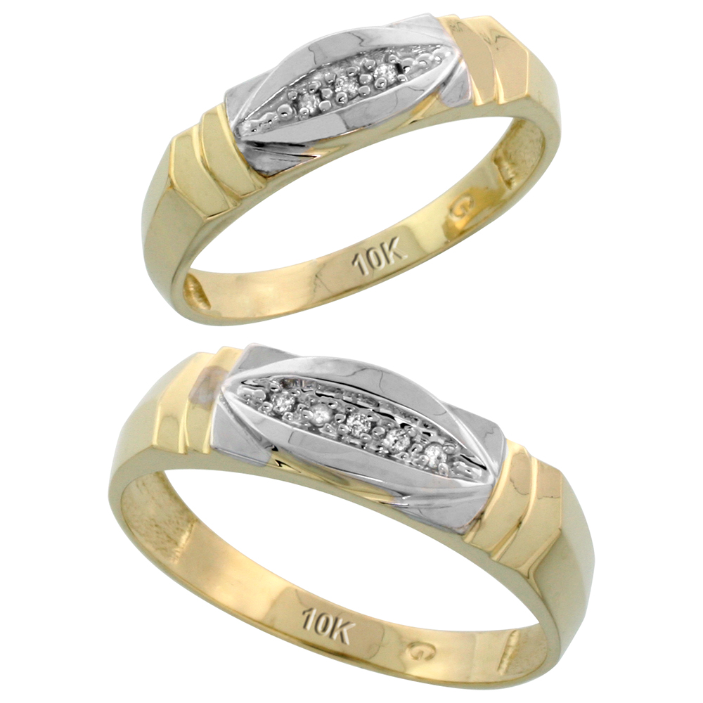 Sabrina Silver 10k Yellow Gold Diamond 2 Piece Wedding Ring Set His 6mm & Hers 5mm, Men"s Size 8 to 14