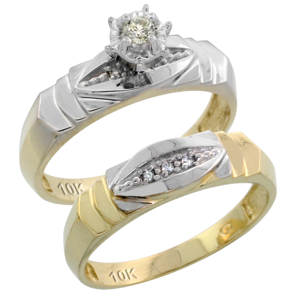 Sabrina Silver 10k Yellow Gold Ladies 2-Piece Diamond Engagement Wedding Ring Set, 3/16 inch wide
