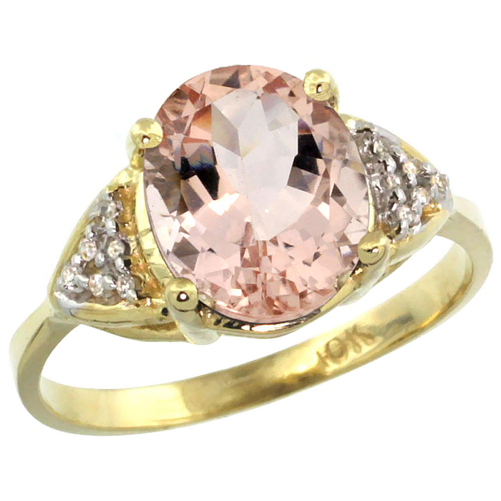 Sabrina Silver 14k Yellow Gold Diamond Natural Morganite Engagement Ring Oval 10x8mm, sizes 5-10