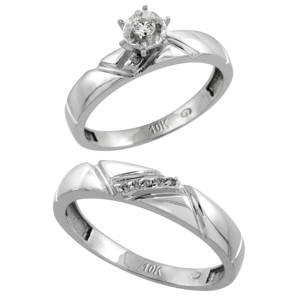 Sabrina Silver 10k White Gold 2-Piece Diamond wedding Engagement Ring Set for Him and Her, 4mm & 4.5mm wide