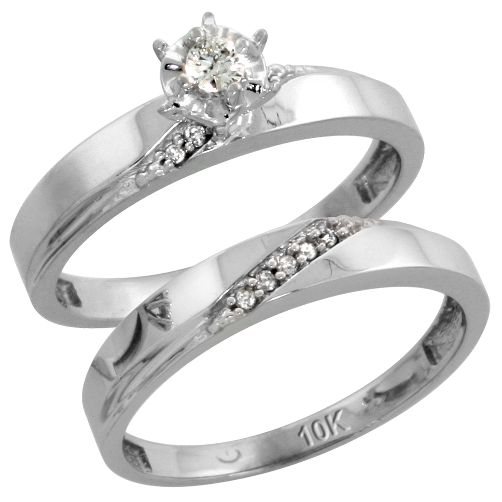 Sabrina Silver 10k White Gold Ladies 2-Piece Diamond Engagement Wedding Ring Set, 1/8 inch wide