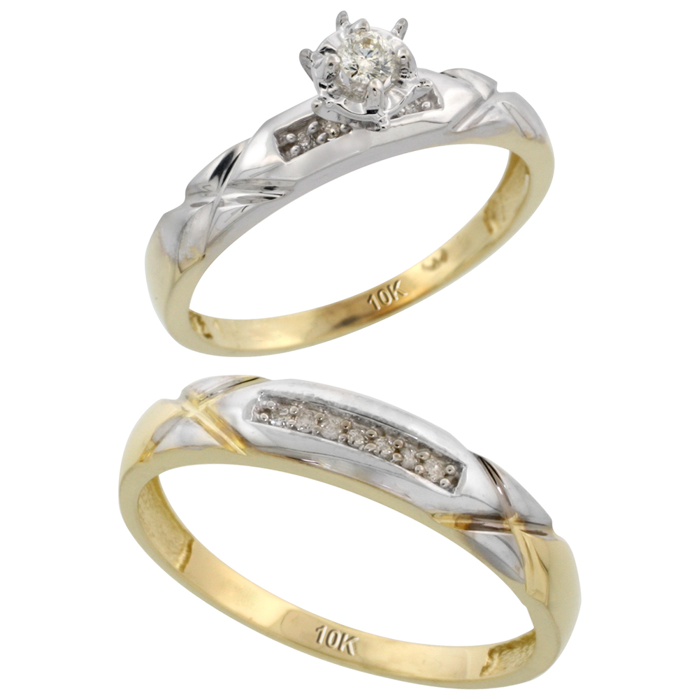 Sabrina Silver 10k Yellow Gold 2-Piece Diamond wedding Engagement Ring Set for Him and Her, 3.5mm & 4mm wide