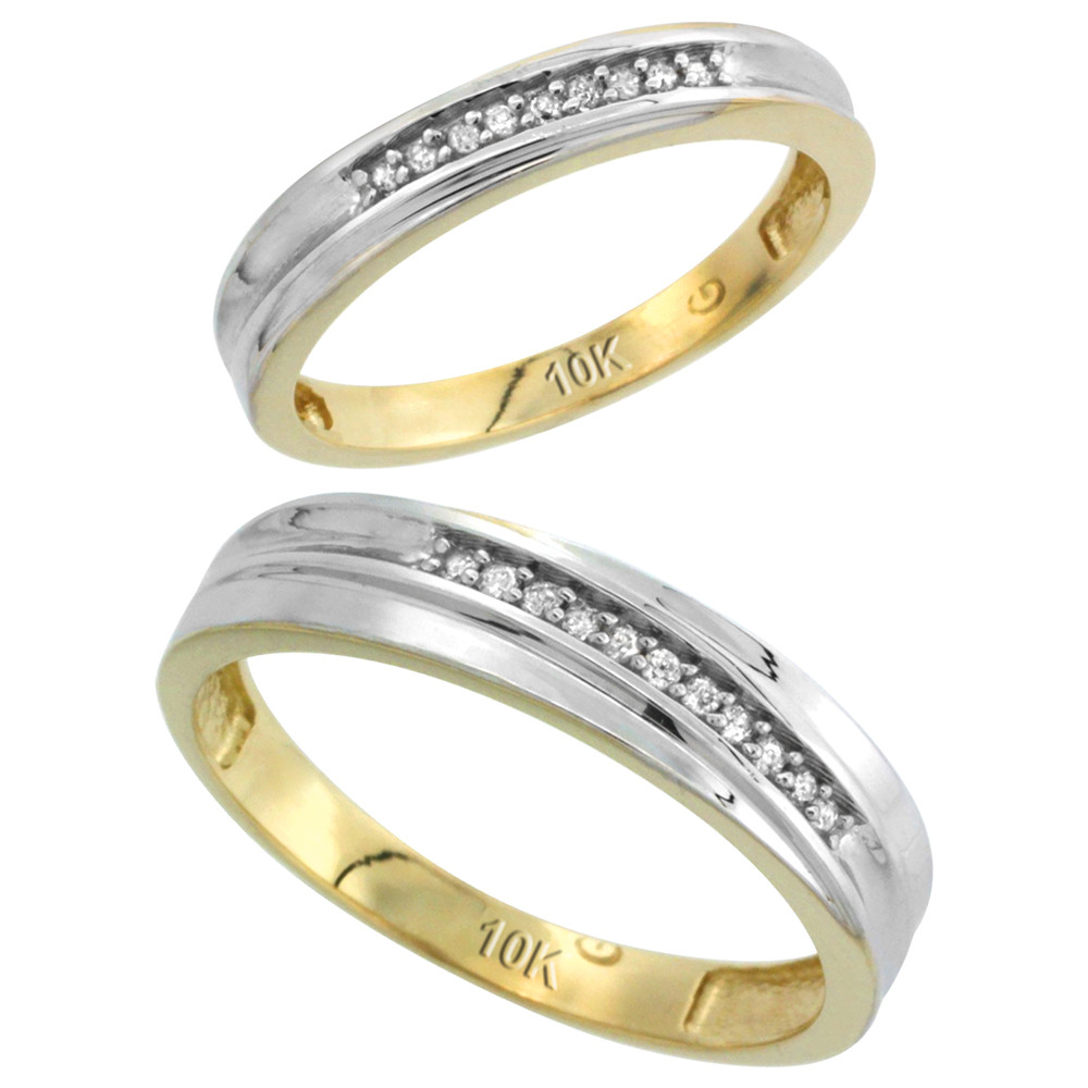 Sabrina Silver 10k Yellow Gold Diamond 2 Piece Wedding Ring Set His 5mm & Hers 3mm, Men"s Size 8 to 14