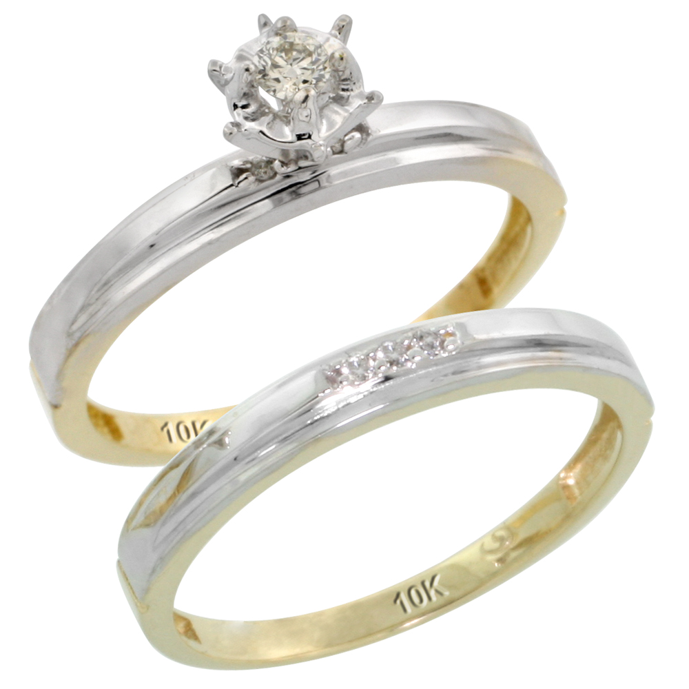 Sabrina Silver 10k Yellow Gold Ladies 2-Piece Diamond Engagement Wedding Ring Set, 1/8 inch wide