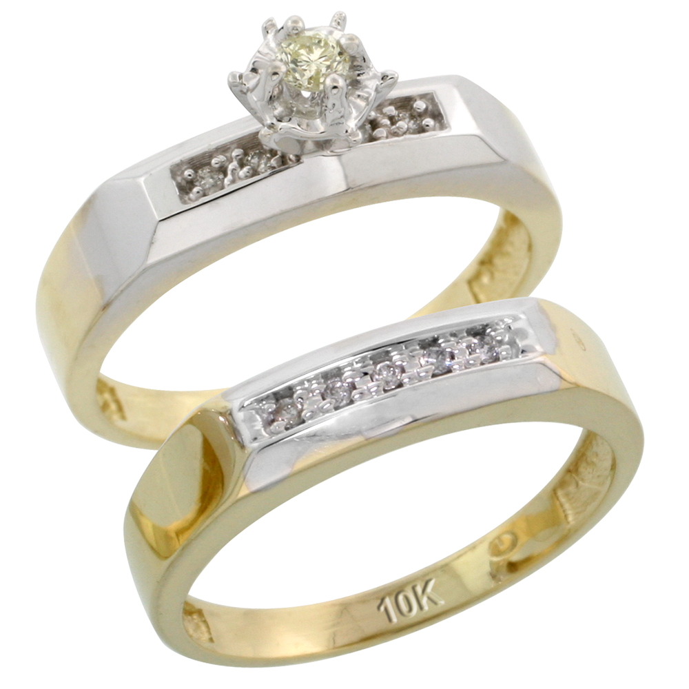 Sabrina Silver 10k Yellow Gold Ladies 2-Piece Diamond Engagement Wedding Ring Set, 3/16 inch wide