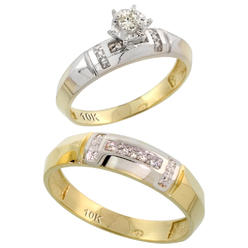 Sabrina Silver 10k Yellow Gold 2-Piece Diamond wedding Engagement Ring Set for Him and Her, 4mm & 5.5mm wide