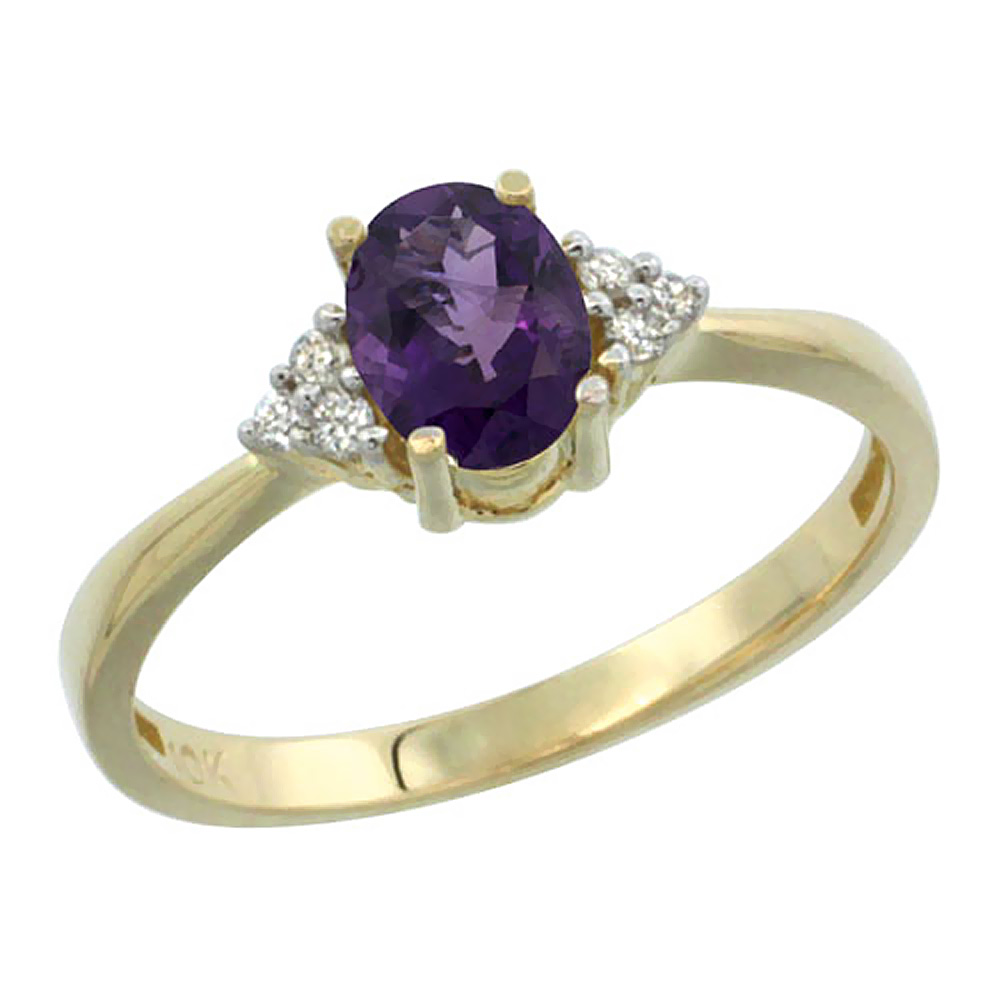 Sabrina Silver 14K Yellow Gold Diamond Natural Amethyst Engagement Ring Oval 7x5mm, sizes 5-10