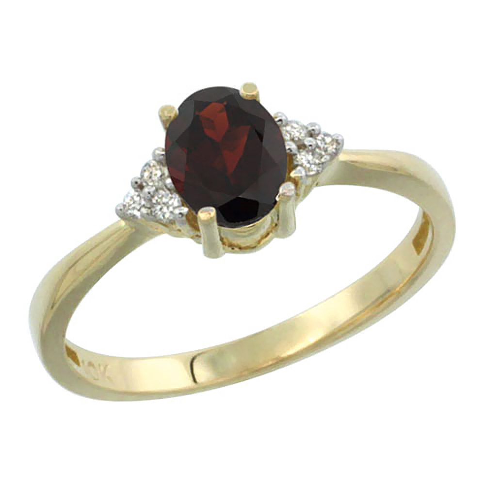 Sabrina Silver 14K Yellow Gold Diamond Natural Garnet Engagement Ring Oval 7x5mm, sizes 5-10