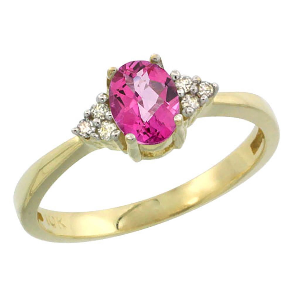 Sabrina Silver 14K Yellow Gold Natural Pink Topaz Ring Oval 6x4mm Diamond Accent, sizes 5-10
