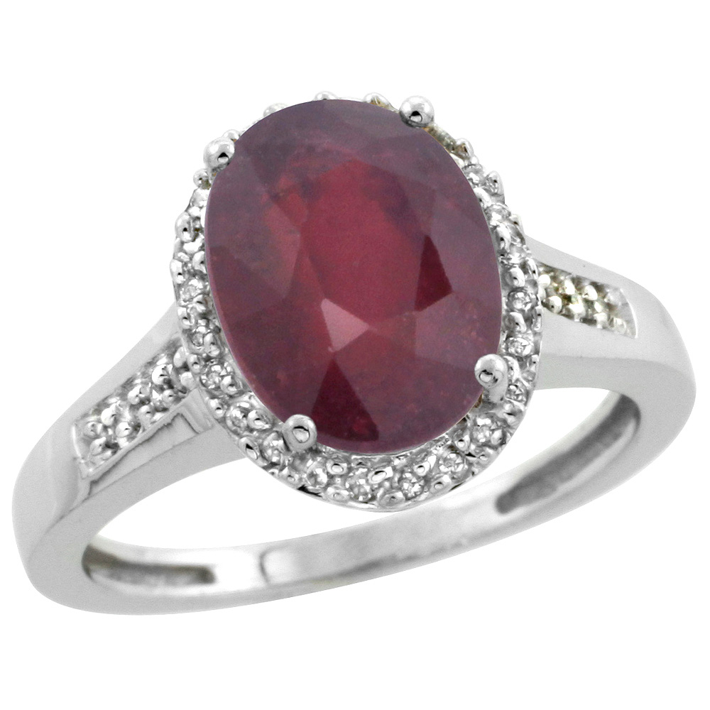 Sabrina Silver Sterling Silver Diamond Natural Enhanced Ruby Ring Oval 10x8mm, 1/2 inch wide, sizes 5-10