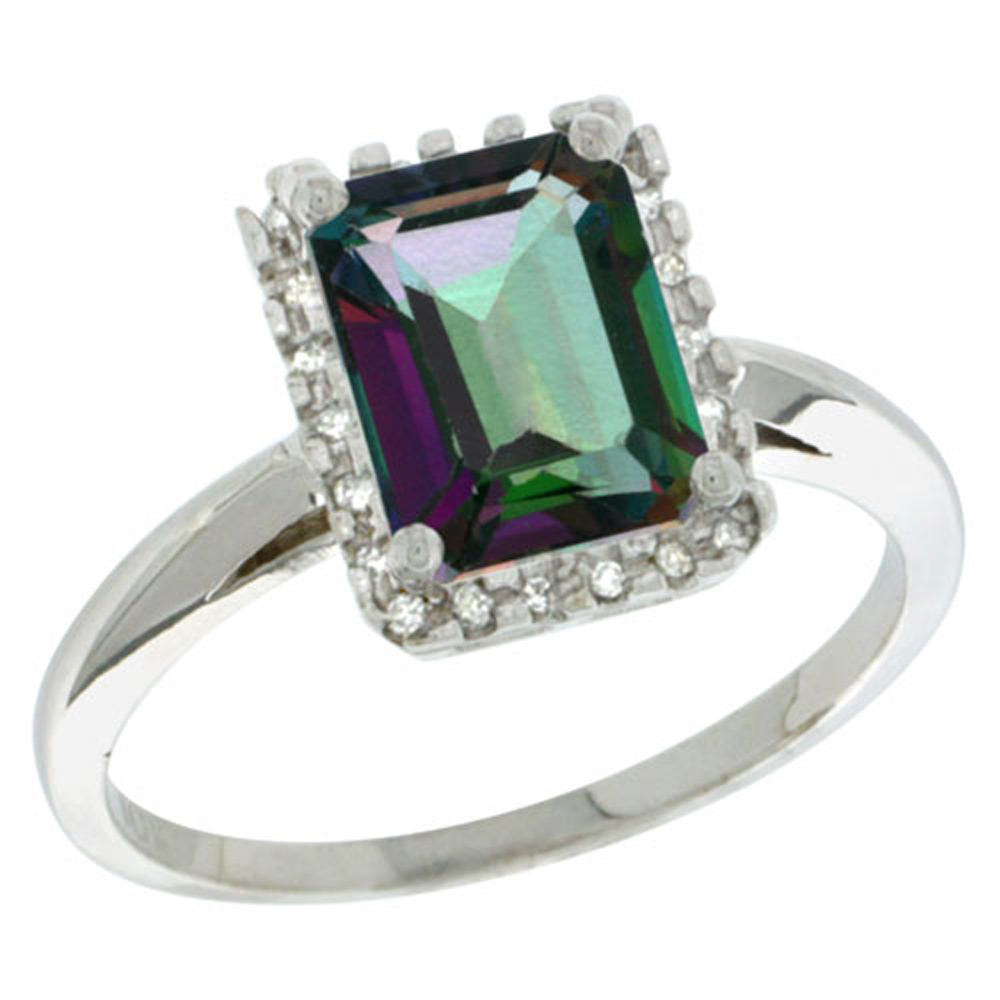 Sabrina Silver Sterling Silver Diamond Mystic Topaz Ring Emerald-cut 8x6mm, 1/2 inch wide, sizes 5-10