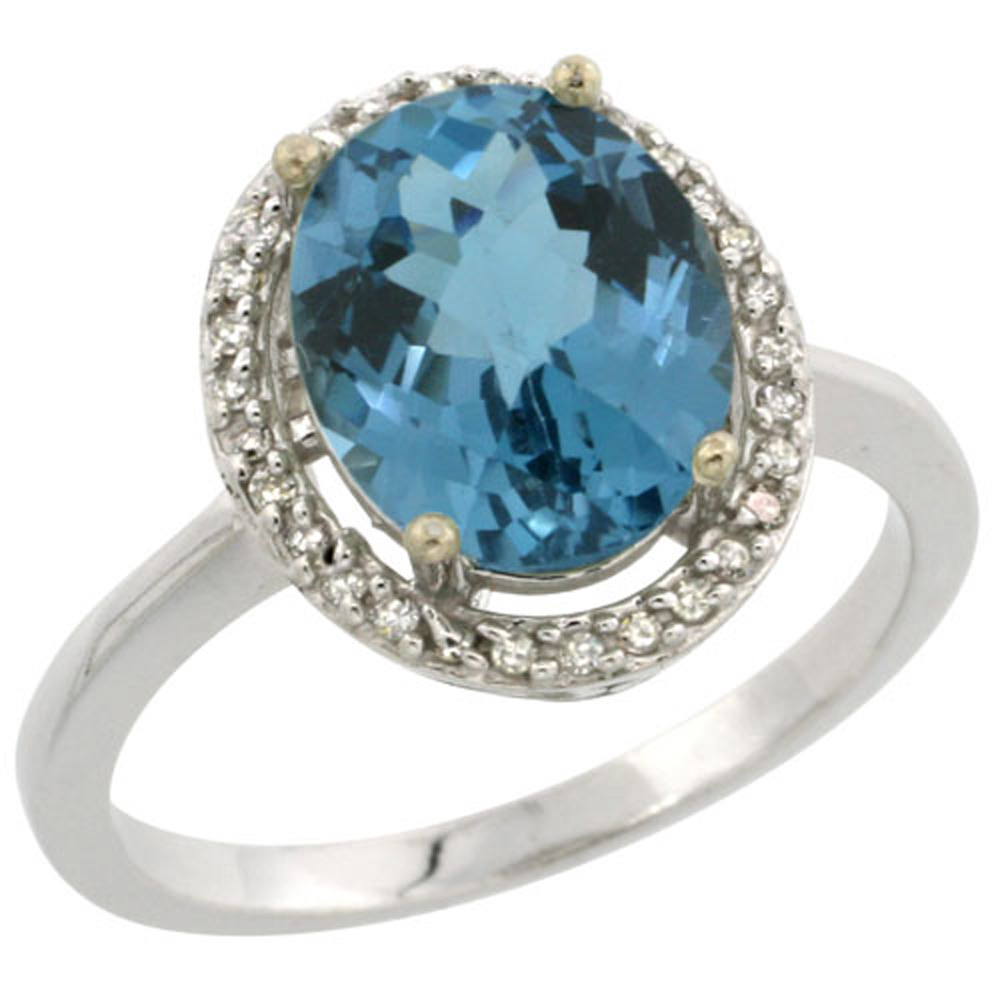 Sabrina Silver Sterling Silver Diamond Natural London Blue Topaz Ring Oval 10x8mm, 1/2 inch wide, sizes 5-10