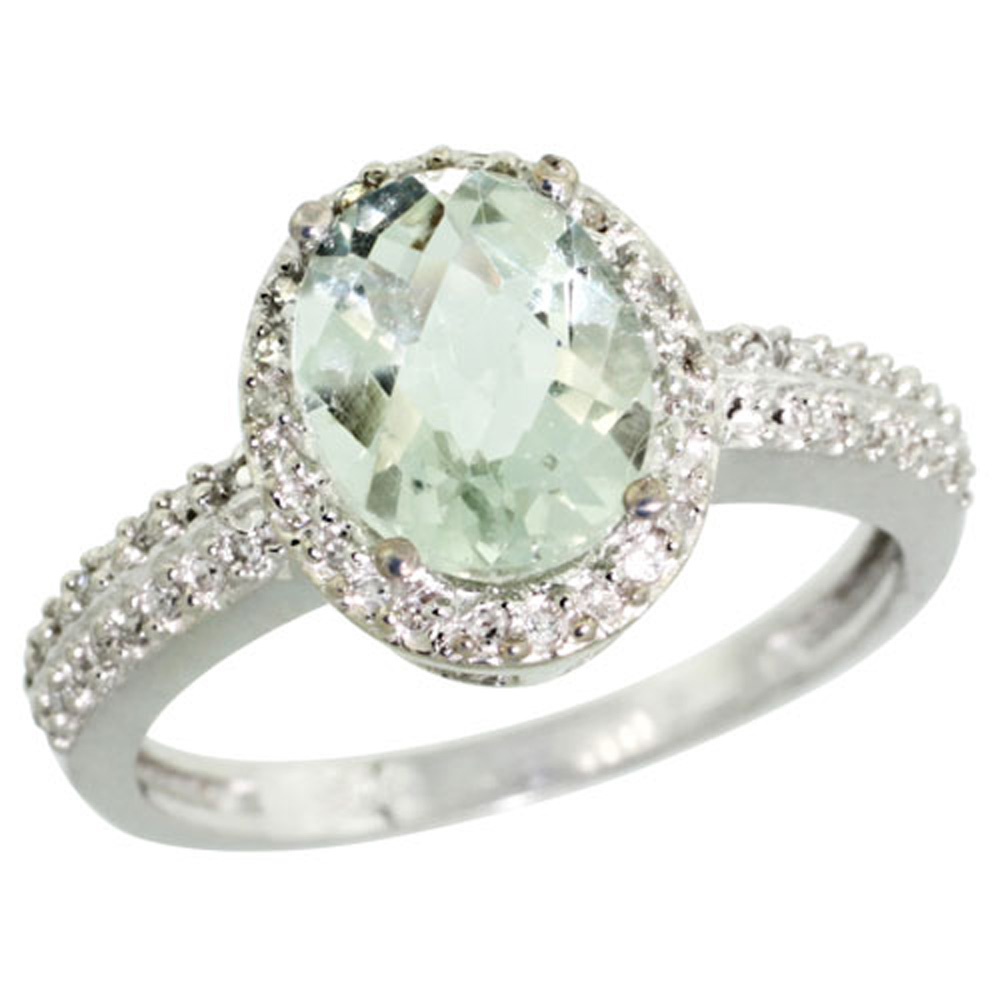 Sabrina Silver Sterling Silver Diamond Natural Green Amethyst Ring Ring Oval 9x7mm, 1/2 inch wide, sizes 5-10