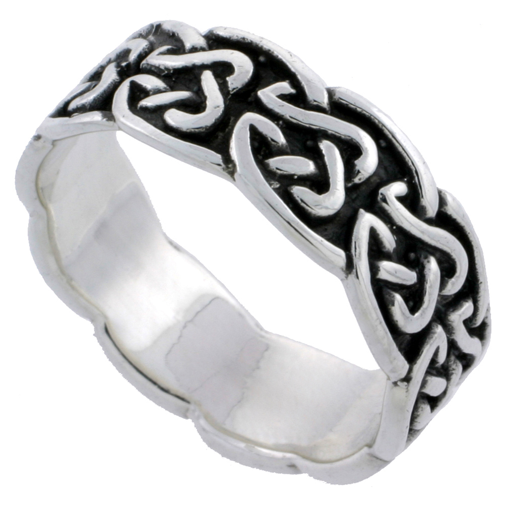 Sabrina Silver Sterling Silver Celtic Knot Ring Wedding Band Thumb Ring 1/4 inch wide, sizes 6 - 10