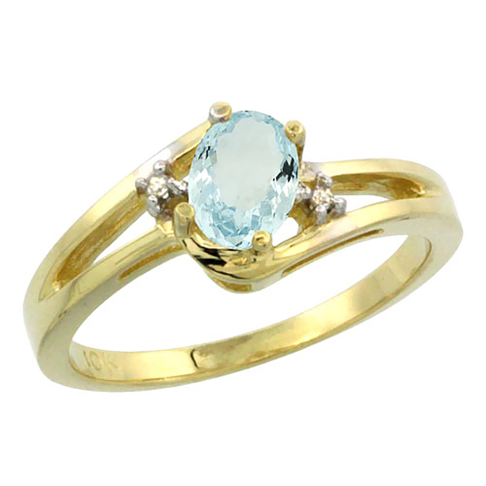 Sabrina Silver 14K Yellow Gold Diamond Natural Aquamarine Ring Oval 6x4 mm, sizes 5-10