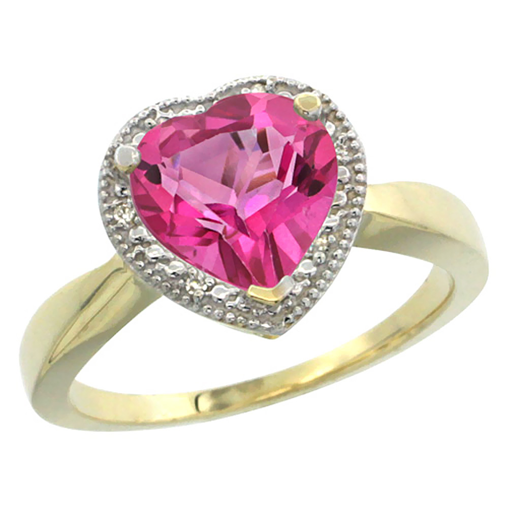 Sabrina Silver 14K Yellow Gold Natural Pink Topaz Ring Heart 8x8mm Diamond Accent, sizes 5-10