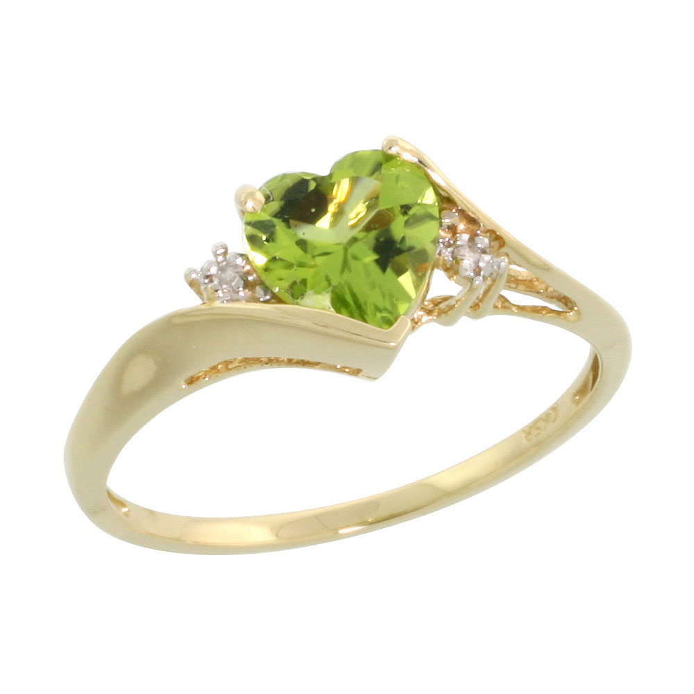 Sabrina Silver 10k Gold Heart Stone Ring w/ 1.50 Total Carat Heart-shaped 7mm Peridot Stone & Brilliant Cut Diamonds