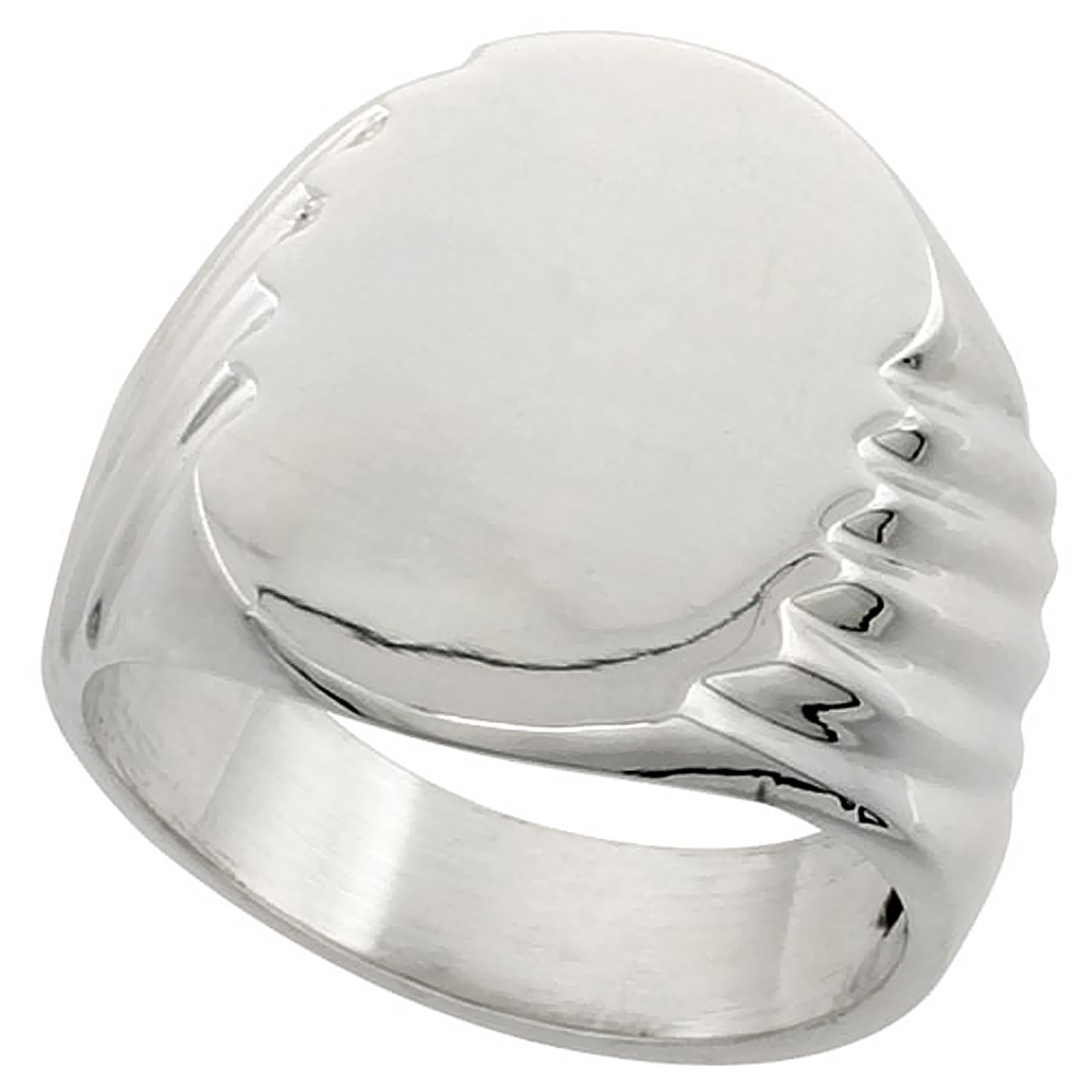 Sabrina Silver Sterling Silver Signet Ring for Men Large Oval Grooved sides Solid Back Handmade 9/16 inch, sizes 9 - 13