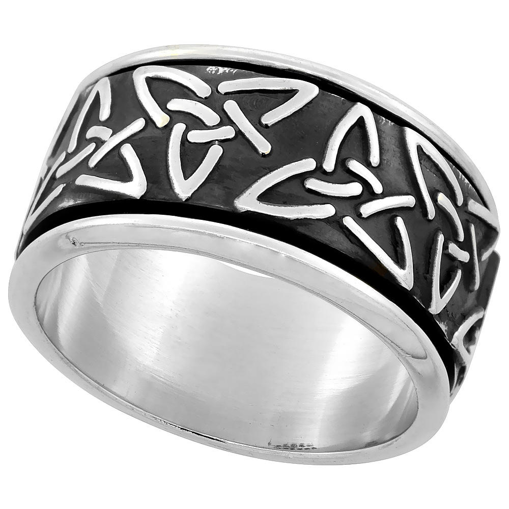 Sabrina Silver 13mm Sterling Silver Mens Spinner Ring Celtic Trinity Triquetra Pattern Handmade 1/2 inch wide