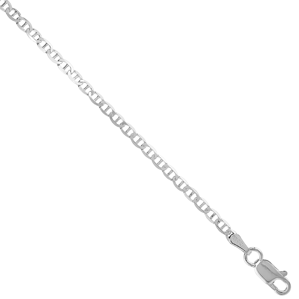 Sabrina Silver Sterling Silver Flat Mariner Link Chain Necklaces & Bracelets 2.1mm Nickel Free Italy, sizes 7 - 30 inch