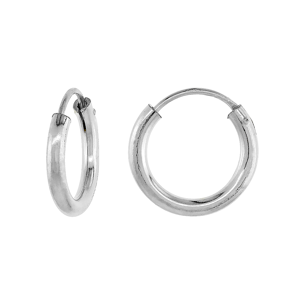 Sabrina Silver 2mm Thick Sterling Silver 14mm Endless Hoop Earrings for men and women 9/16 inch Round