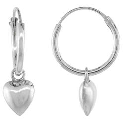 Sabrina Silver Sterling Silver Endless Hoop Earrings with Heart, 1/2 inch diameter
