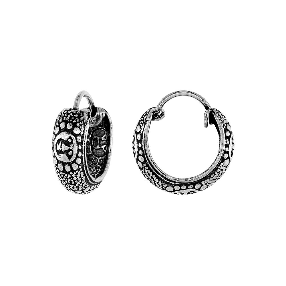 Sabrina Silver 10-Pair Pack Sterling Silver Tiny 1/2 inch Sun God Surya Hoop Earrings for Women & Girls Half Round Hinged Oxidized finish