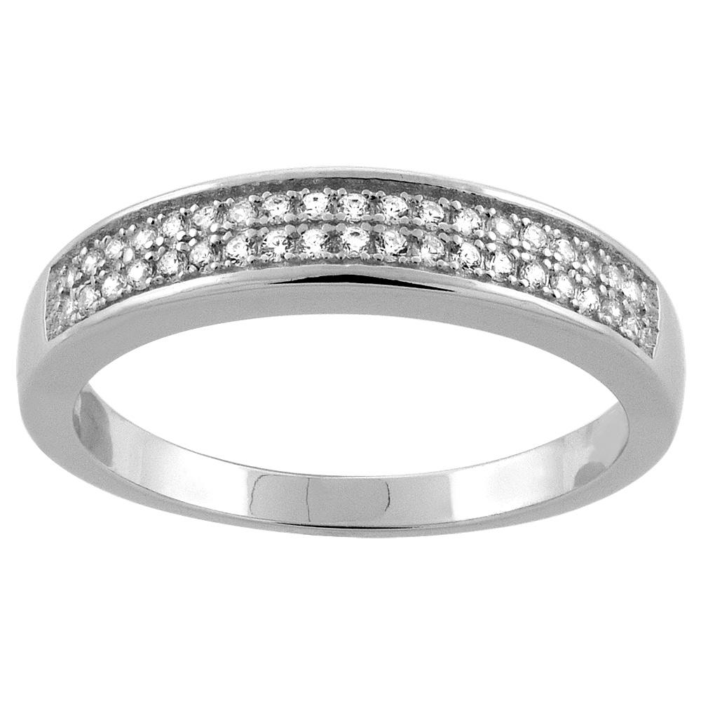 Sabrina Silver Sterling Silver Micro Pave Cubic Zirconia Ladies" Wedding Band, 3/16 inch wide, sizes 5 to 10