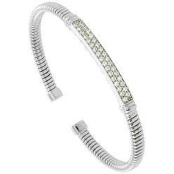 Sabrina Silver Sterling Silver Flexible Italian Small Bar Station Bangle Cubic Zirconia Accents 2 inches wide, fits most 6 - 7 wrists