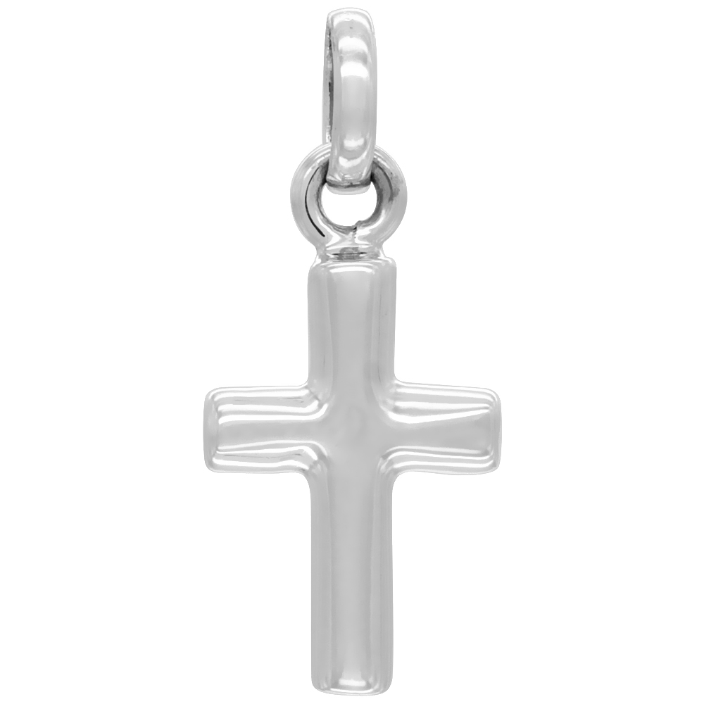Sabrina Silver Sterling Silver Plain Cross Pendant Tubular Solid Heavy 5mm Thick Tubular Handmade for Men 1 3/16 inch , NO Chain Included