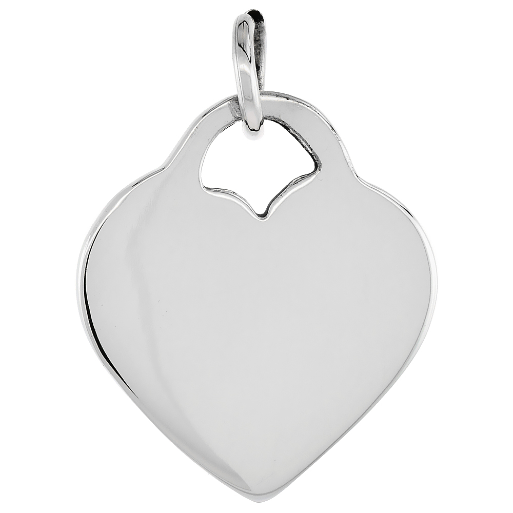 Sabrina Silver Sterling Silver Flat Heart Pendant Handmade 1 inch wide