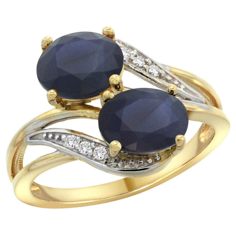 Sabrina Silver 14K Yellow Gold Diamond Natural Blue Sapphire & Australian Sapphire 2-stone Ring Oval 8x6mm, sizes 5 - 10