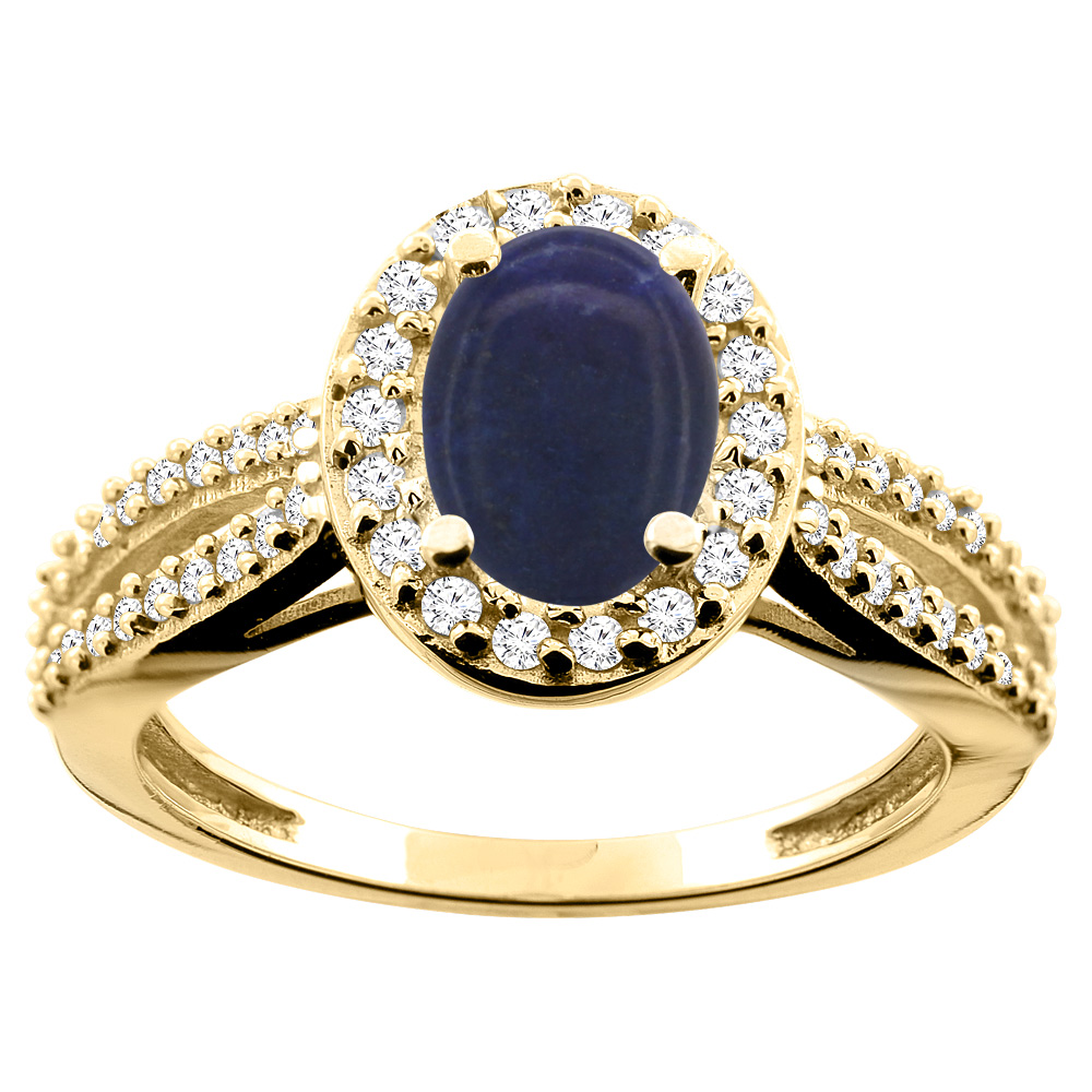 Sabrina Silver 10K White/Yellow/Rose Gold Natural Lapis Ring Oval 8x6mm Diamond Accent 7/16 inch wide  size 5