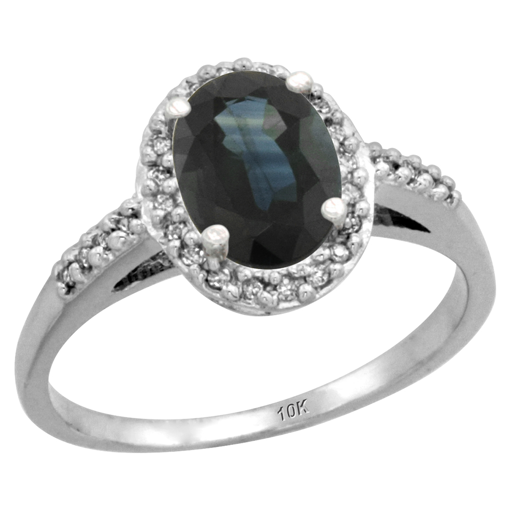 Sabrina Silver 14K White Gold Diamond Natural Australian Sapphire Ring Oval 8x6mm, sizes 5-10