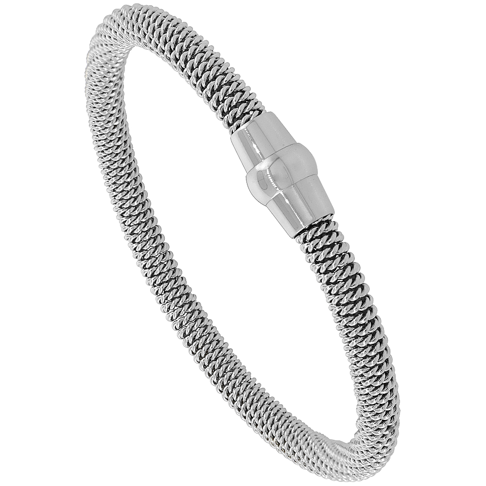Sabrina Silver Stainless Steel Mesh Magnetic Flexible Bracelet Polished Finish, 3/16 inch wide