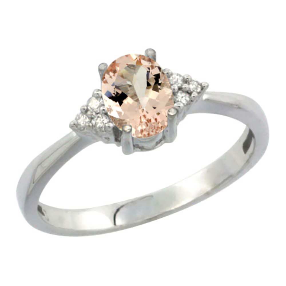 Sabrina Silver 10K White Gold Diamond Natural Morganite Engagement Ring Oval 7x5mm, sizes 5-10