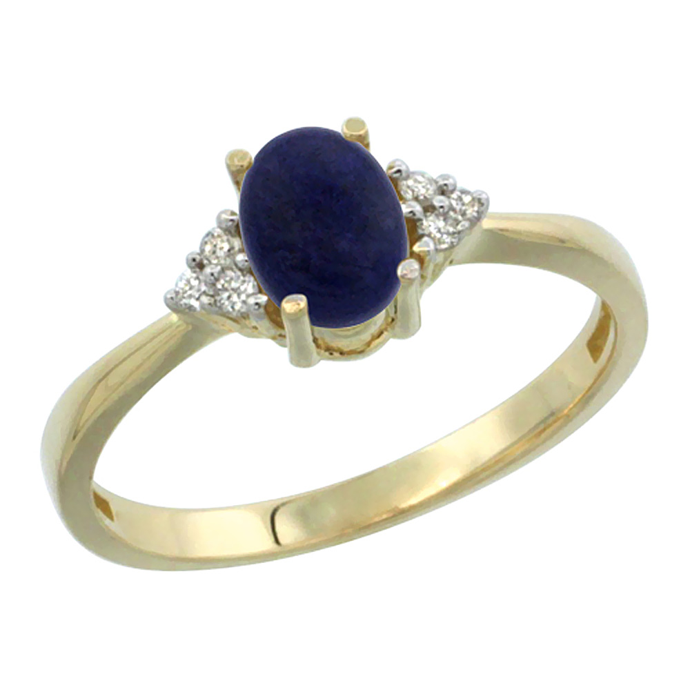 Sabrina Silver 10K Yellow Gold Diamond Natural Lapis Engagement Ring Oval 7x5mm, sizes 5-10