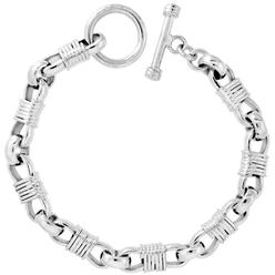 Sabrina Silver Sterling Silver Bullet Chain Link Bracelet Toggle Clasp Handmade 3/8 inch wide, sizes 8, 8.5 & 9 inch