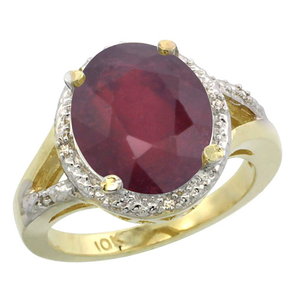 Sabrina Silver 14K Yellow Gold Enhanced Ruby Ring Oval 12x10mm Diamond Accent, sizes 5-10