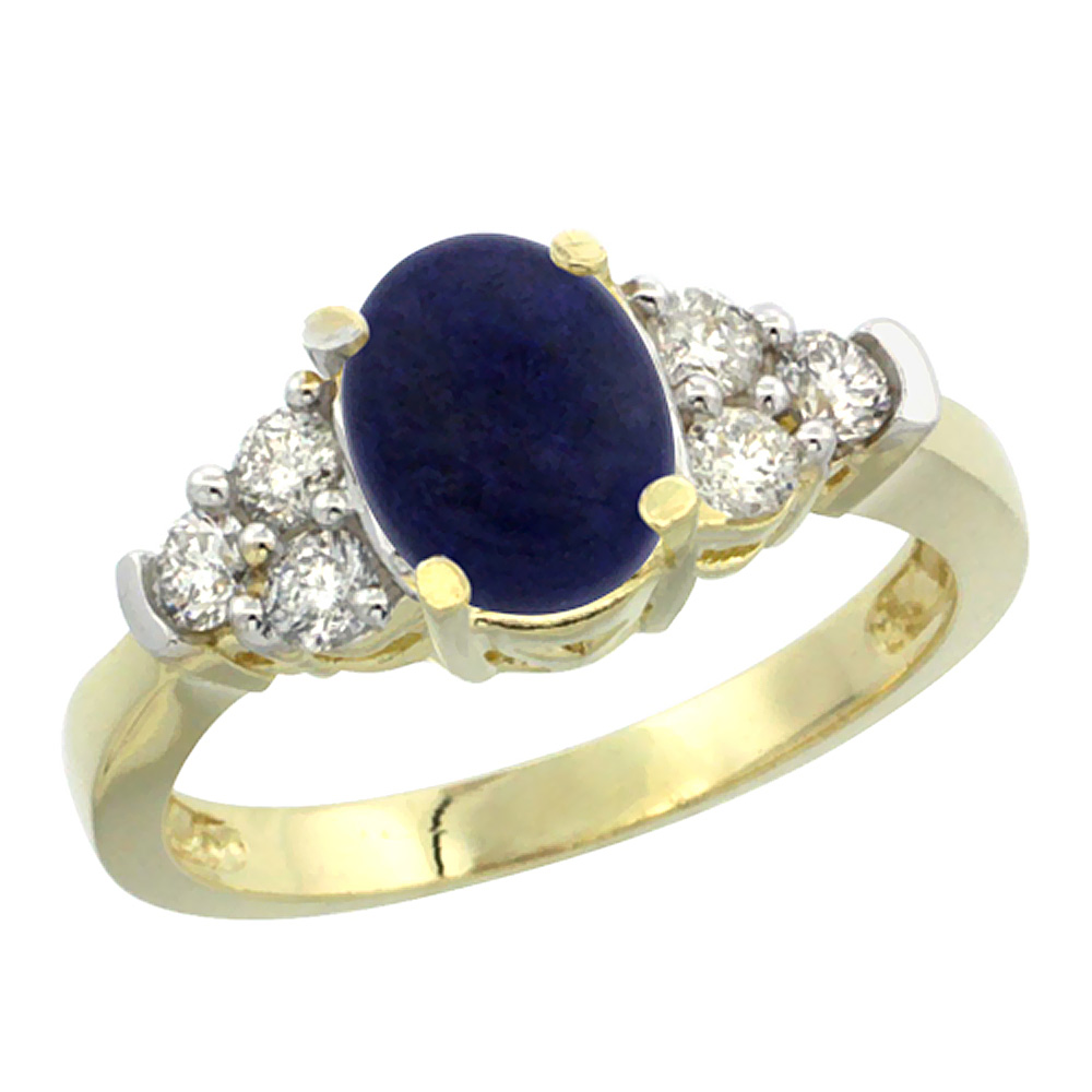 Sabrina Silver 14K Yellow Gold Natural Lapis Ring Oval 9x7mm Diamond Accent, sizes 5-10