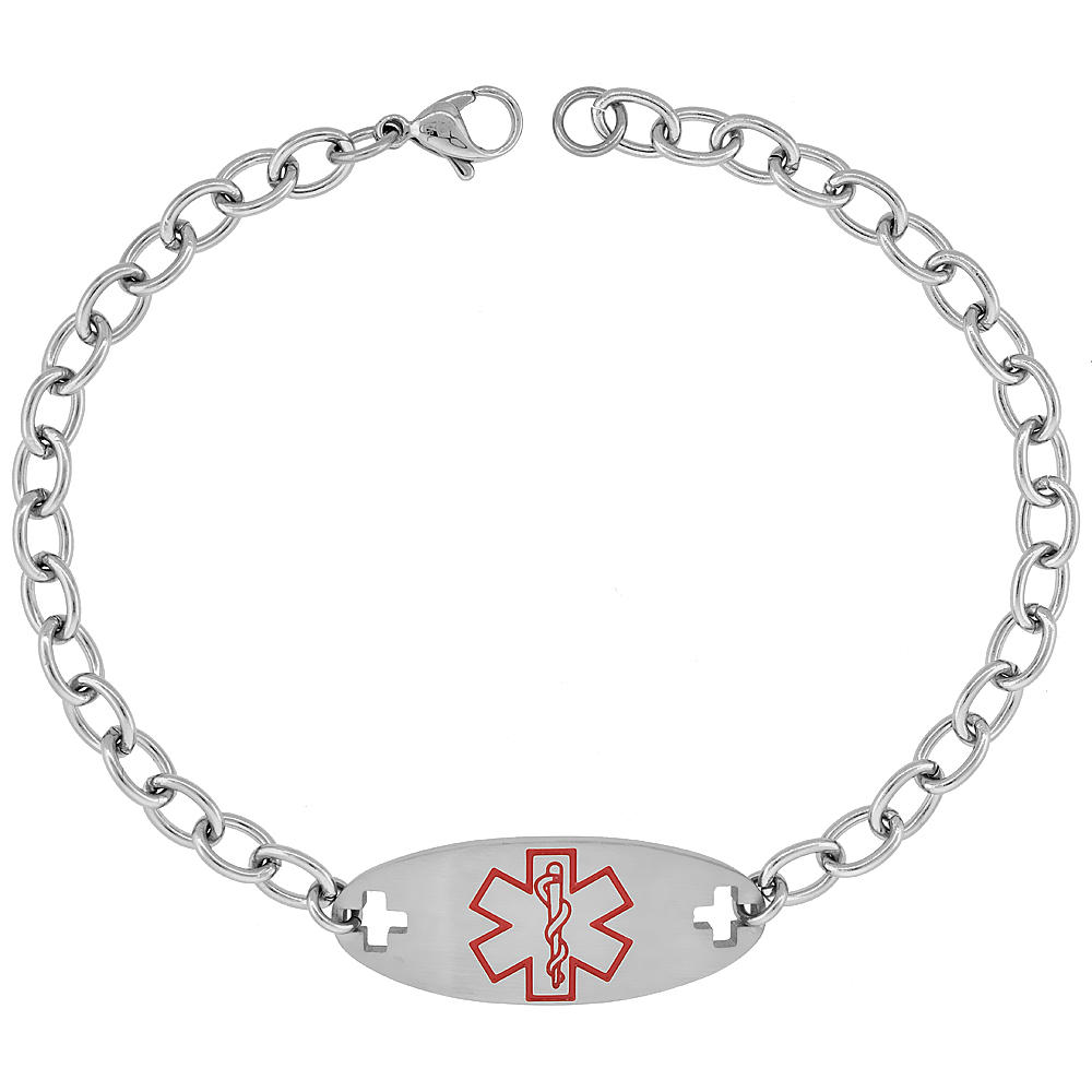 Sabrina Silver Surgical Steel Medical Alert Bracelet for HEART PATIENT ID 9/16 inch wide, 9 inch long