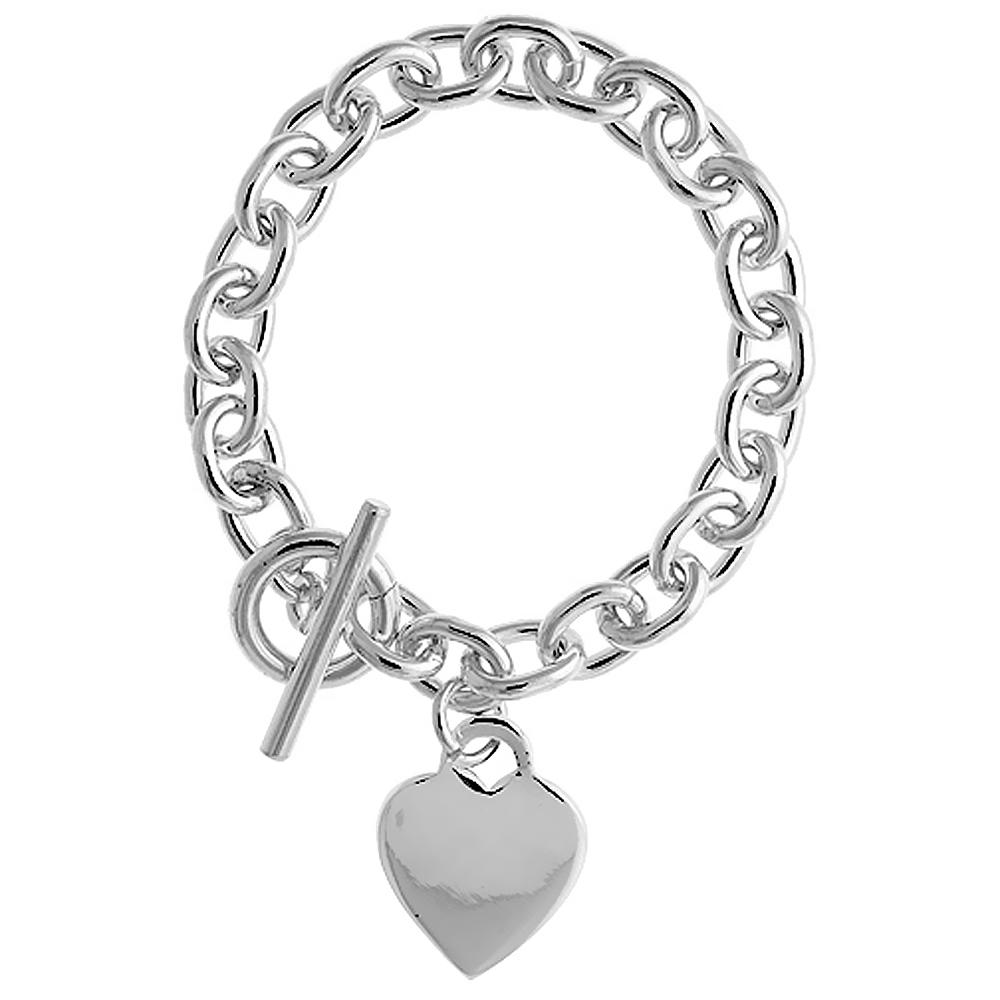 Sabrina Silver Large 9mm Oval Link Sterling Silver Heart Tag Bracelet Heavy Weight Handmade & Matching Necklaces sizes 7.5, 8 & 18 inch